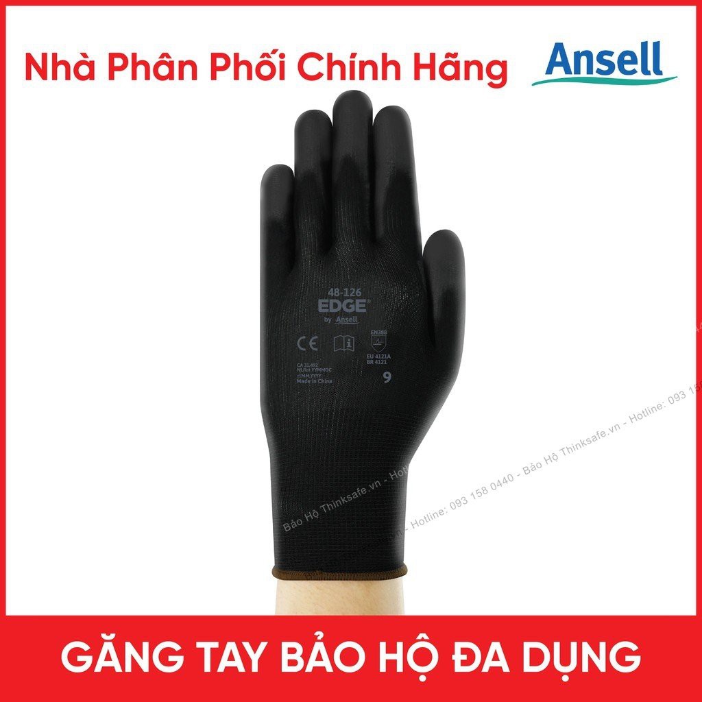 Găng tay đa dụng Ansell Edge 48-126 - Bao tay phủ PU độ bám tốt độ bền cao - Bảo hộ Thinksafe