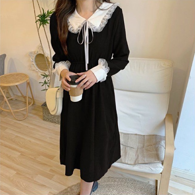 Đầm midi PERTY phong cách Hàn Quốc cổ điển thời trang mùa thu ngọt ngào xinh xắn dành cho nữ