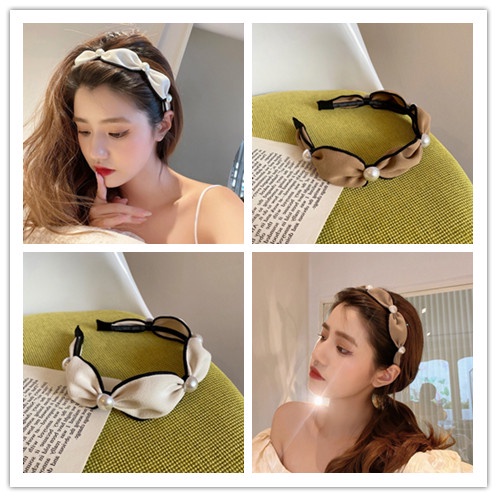 Băng Đô Cài Tóc Bản Rộng Đính Ngọc Trai Đơn Giản Phong Cách Retro Pháp Thời Trang Cho Nữ