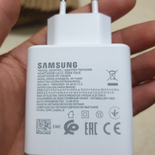 Bộ Sạc Siêu Nhanh 45w cho Samsung Galxaxy Note10 Plus/Note20/S20Ultra - Kèm cáp sạc nhanh 5A 2 đầu Type-C - chính hãng