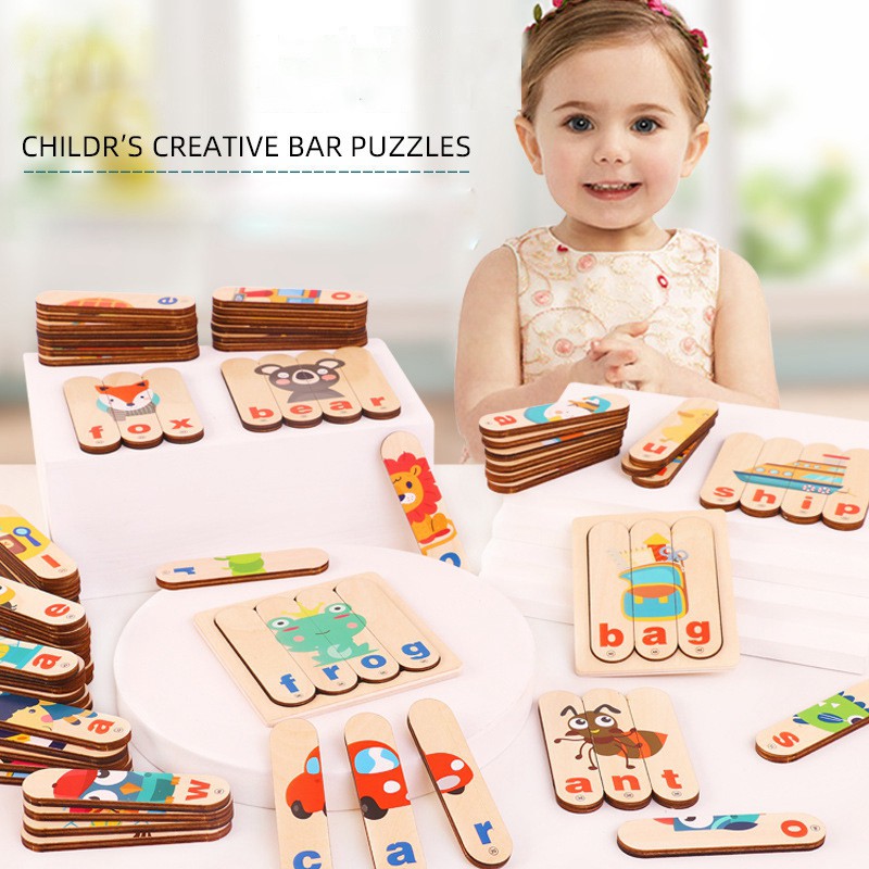 Bộ xếp hình bằng gỗ 3D Montessori - Đồ chơi xếp hình que kem giúp bé học tiếng anh