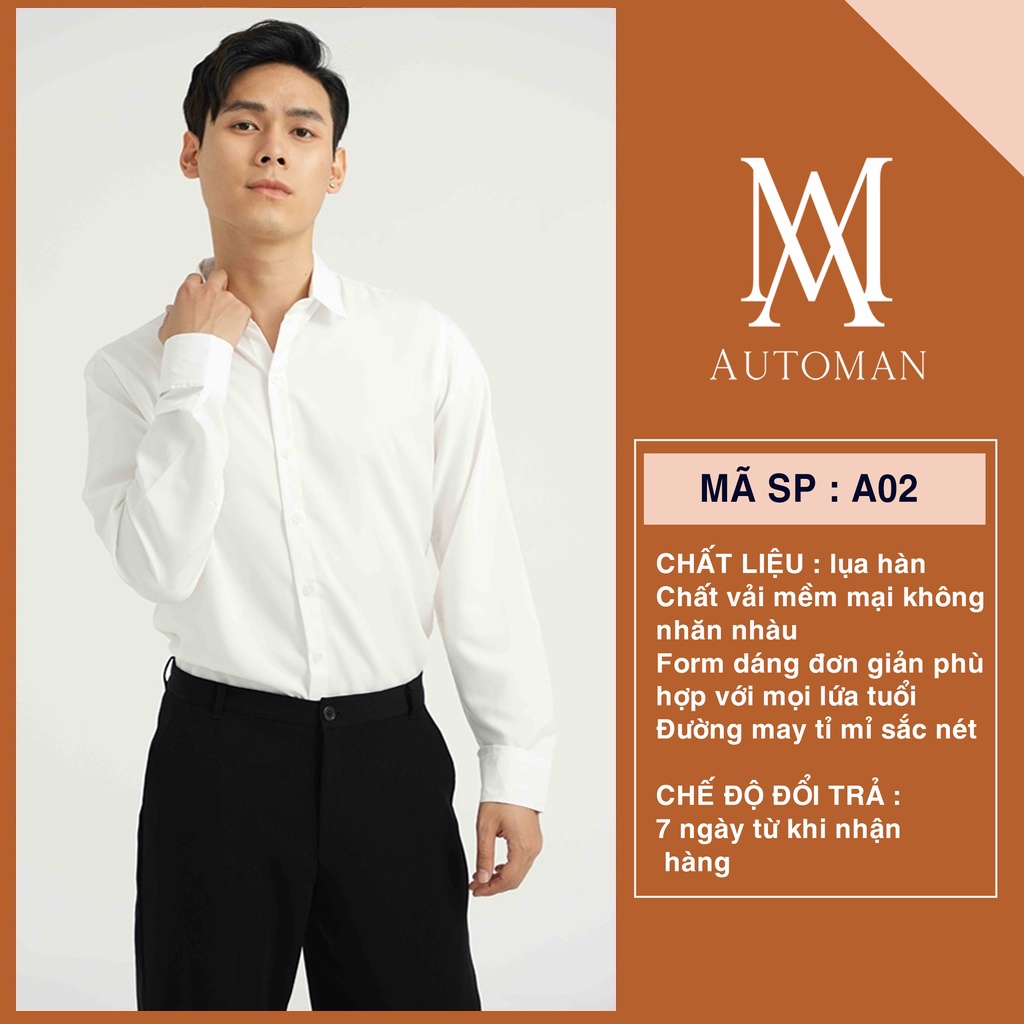 Áo sơ mi nam dài tay cổ bẻ dáng ôm Hàn Quốc vải lụa hàn cao cấp chống nhăn AUTOMAN A02