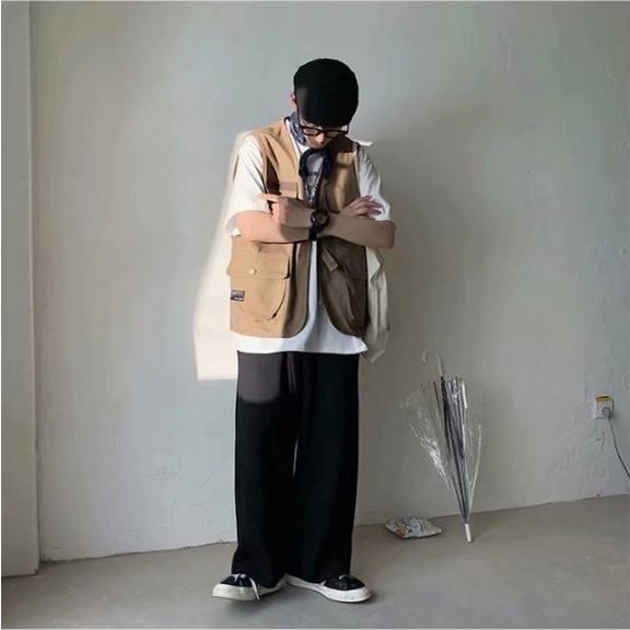 Áo gi lê màu nâu be unisex vải thô khóa cài nhựa phong cách Hàn Quốc Quảng Châu  Pon.mens hà nội hcm