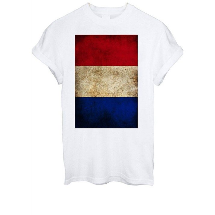 Áo Thun cotton Cổ Tròn In Hình Lá Cờ Pháp Thời Trang