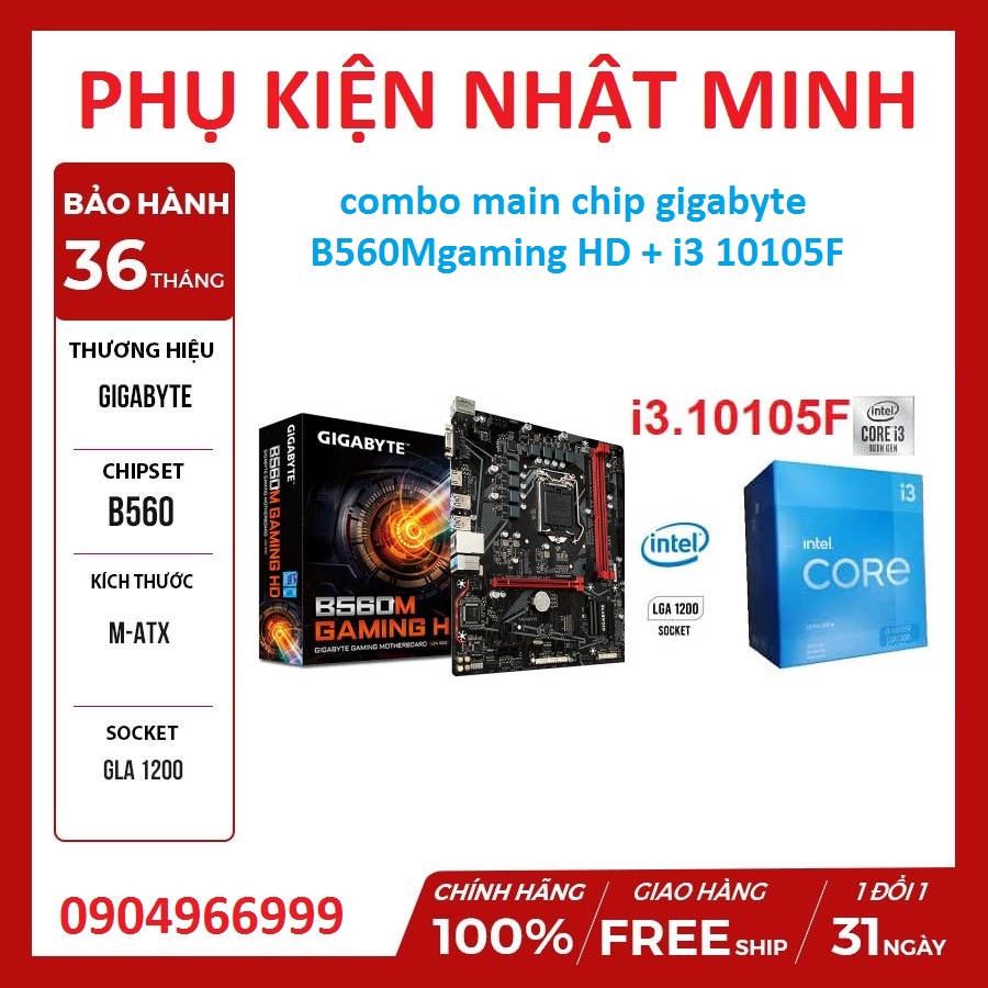 COMBO main Gigabyte B560M Gaming HD + i3 10105F (chip full box hãng) Hàng New 100% bh 36 tháng lỗi đổi mới