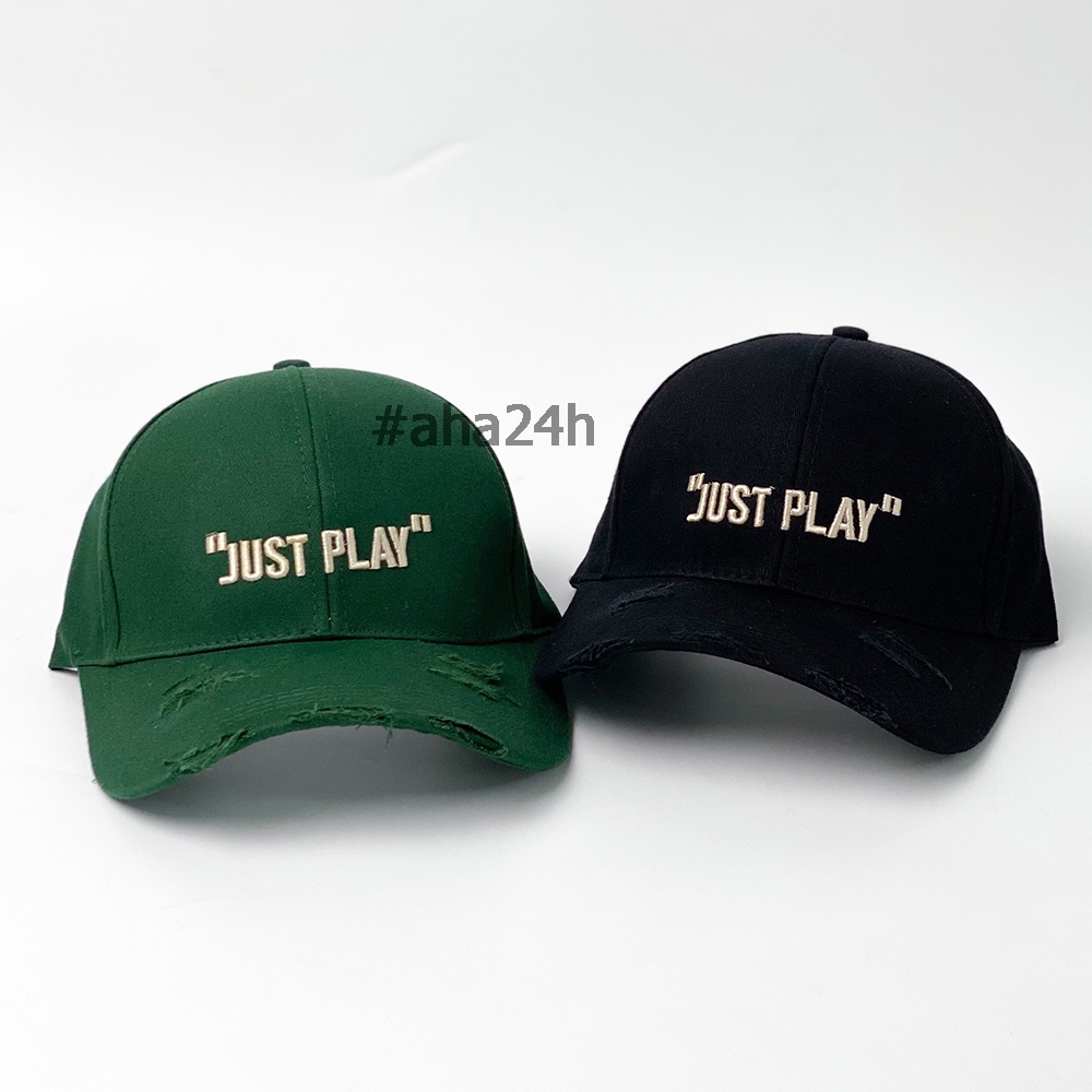 Mũ lưỡi trai thêu chữ JUST PLAY cào rách thời trang nón kết nam nữ AH1672