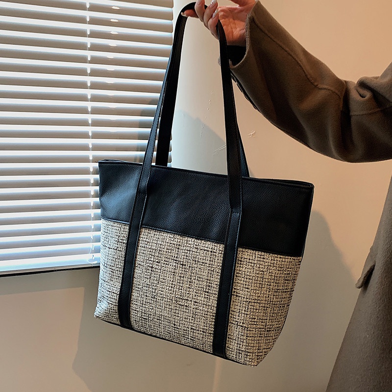 Túi xách đeo vai IELGY sức chứa lớn màu tương phản phong cách Hàn Quốc dành cho nữ