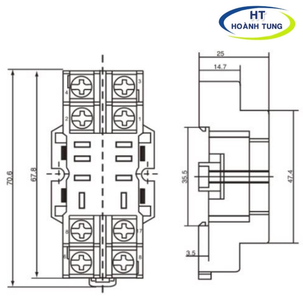 Chân đế PTF08A chất lượng tốt loại 8 chân dẹp lớn dùng cho rơ le trung gian - chốt giữ relay kiếng chống rơi