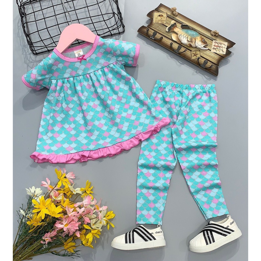 Bộ babydoll tay ngắn quần dài thun borip phối cực xinh cho bé từ 8 - 20 kg