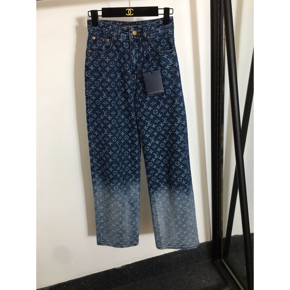 Quần jean nữ, ống đứng, cạp cao LV louis vuitton, phong cách cá tính