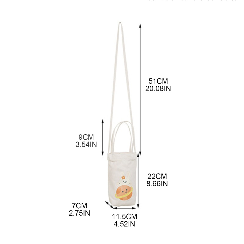 Túi Canvas Đeo Vai Đựng Bình Nước In Hình Hoạt Hình Dễ Thương Cho Nữ