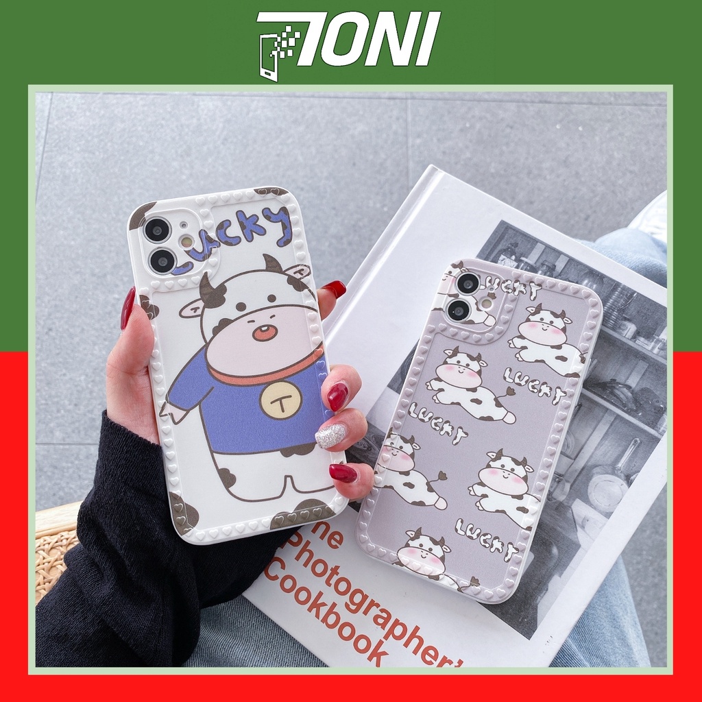 Ốp lưng iphone LUCKY COW viền trái tim nổi cạnh vuông 7/8/7plus/8plus/x/xs/xr/xsmax/11/12/12mini/pro/promax