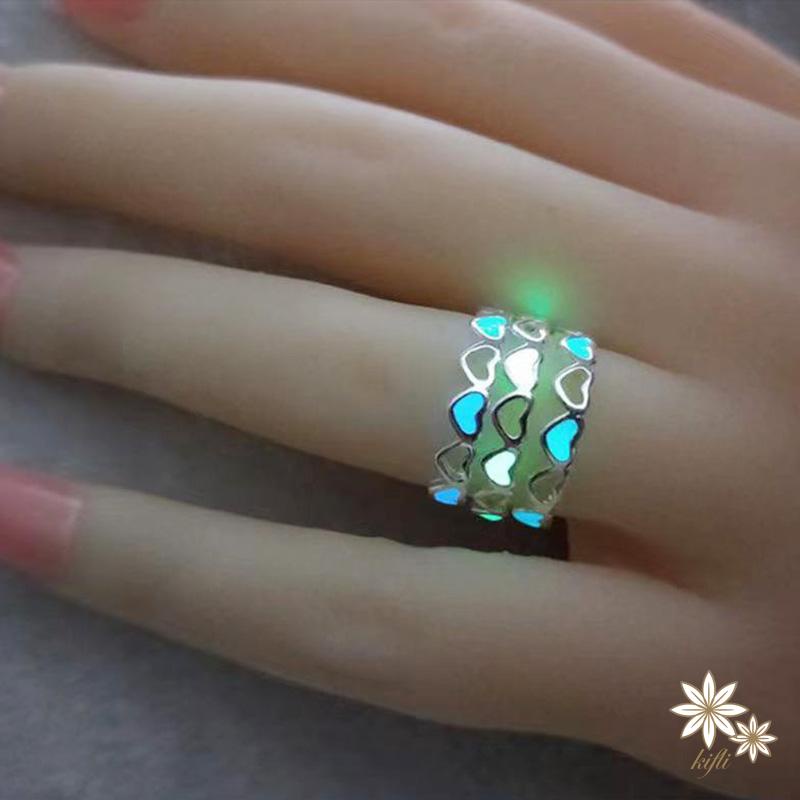 【kifli】Nhẫn hình trái tim dạ quang phong cách Âu Mỹ thời trang cho nữ