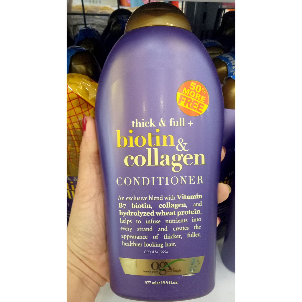 DẦU GỘI - DẦU XẢ OGX 577ml Thick And Full Biotin and Collagen