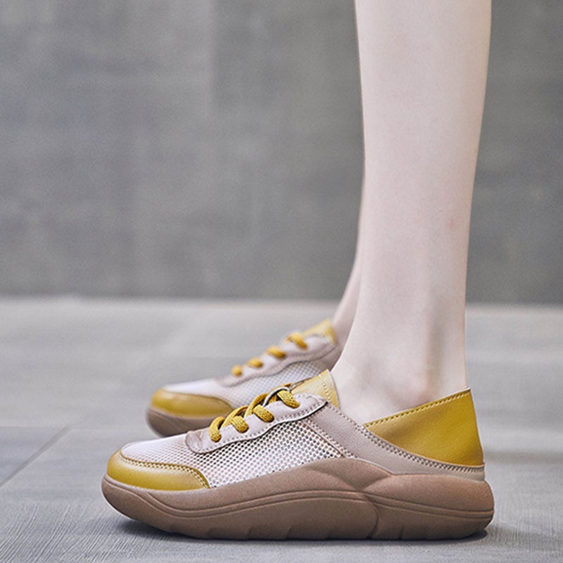 Giày thể thao trắng IELGY phối lưới thoáng khí thời trang cho nữ