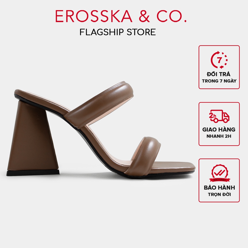 Erosska - Dép cao gót nữ mũi vuông 2 quai ngang cao 9cm màu nâu - EM090
