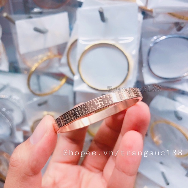 Vòng tay bát nhã tâm kinh nữ tròn màu hồng