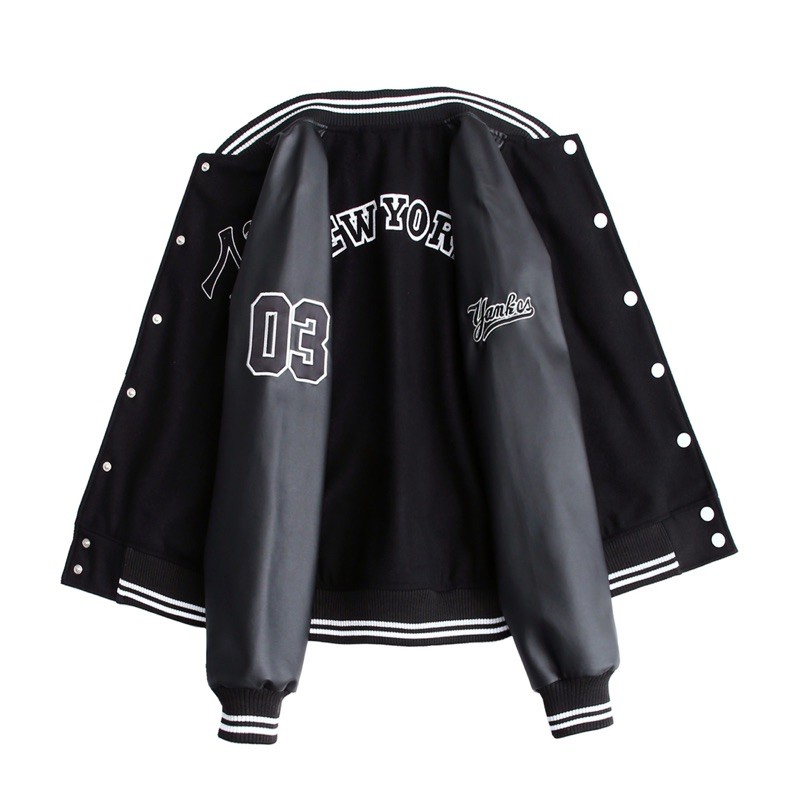 (AUTHENTIC) (Sẵn) Áo khoác MLBNY bomber tay da PU siêu hot hit | BigBuy360 - bigbuy360.vn