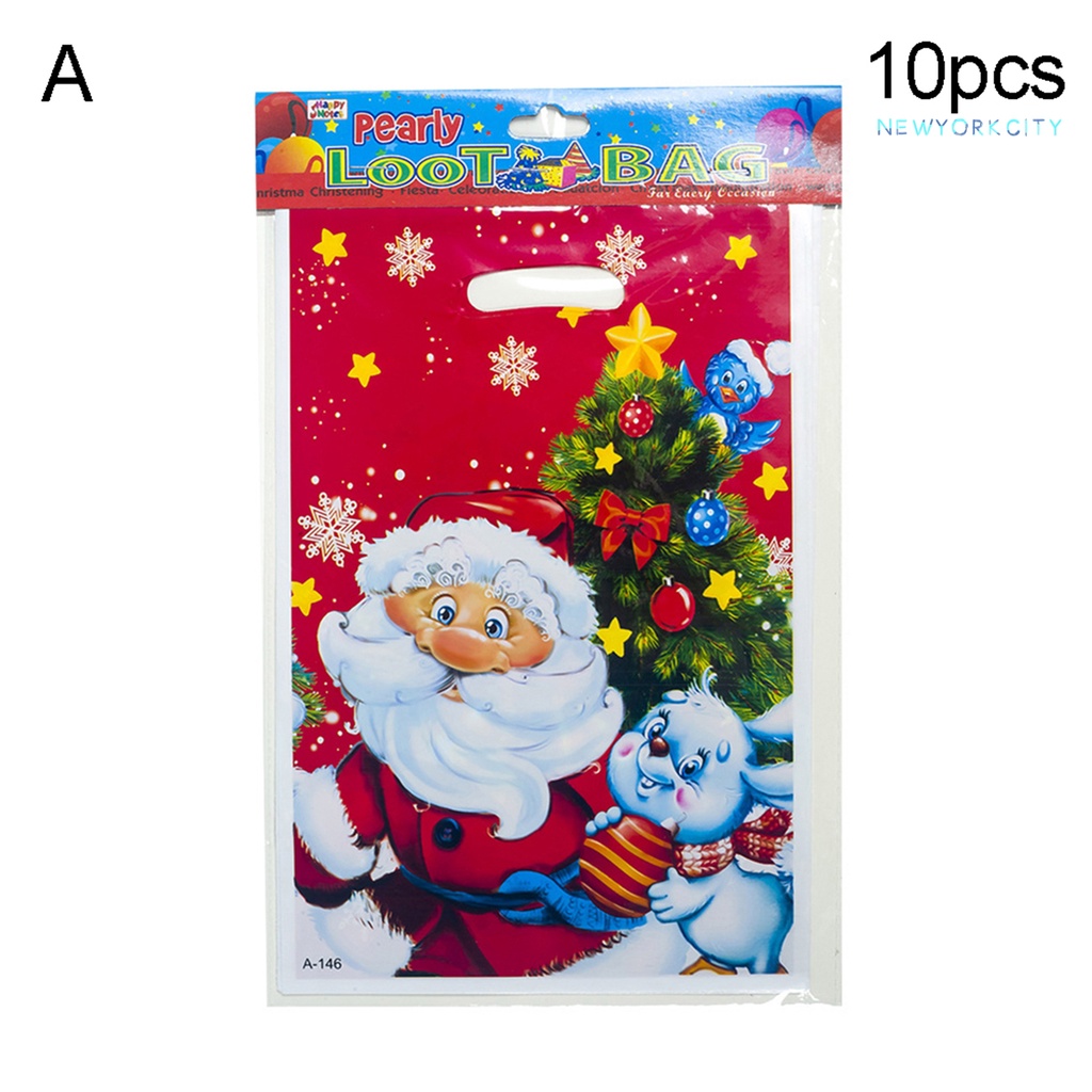 Set 10 Túi Đựng Kẹo Bằng PVC In Họa Tiết Phong Cách Giáng Sinh