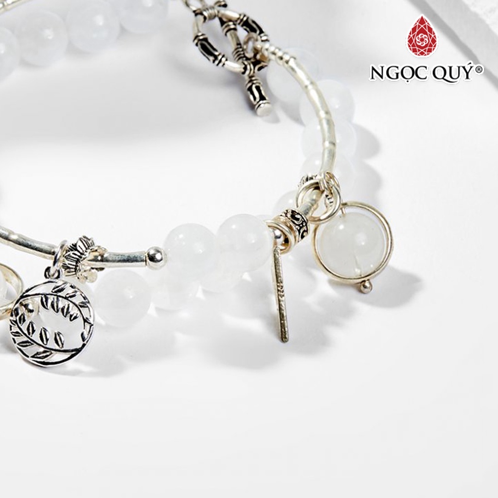 Vòng tay 2 lines TA ưu linh trắng charm trái tim - Ngọc Quý