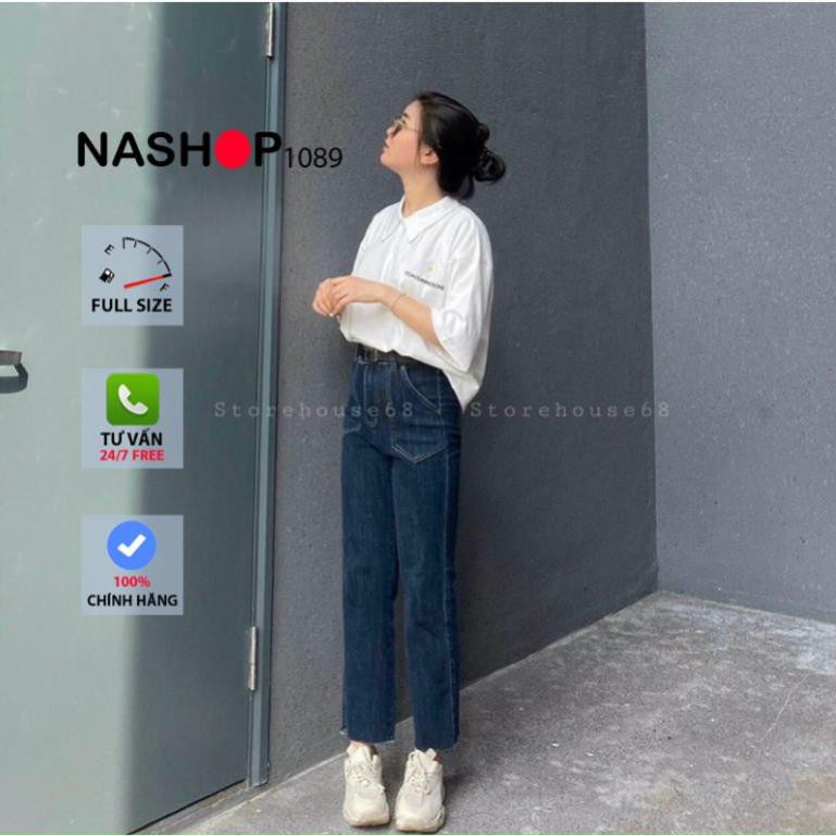 Quần jean bò ống rộng suông xuông nữ jeans cạp cao phong cách Hàn Quốc sành điệu style năm 2021 nashop 1089