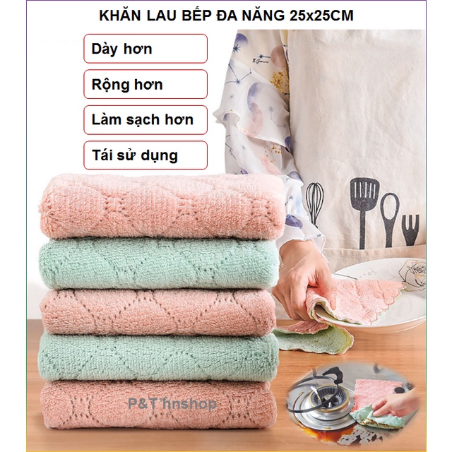 Khăn Lau Bếp Lau Bát Đĩa Lau Tay Đa Năng Siêu Thấm Kích Thước 25x25Cm