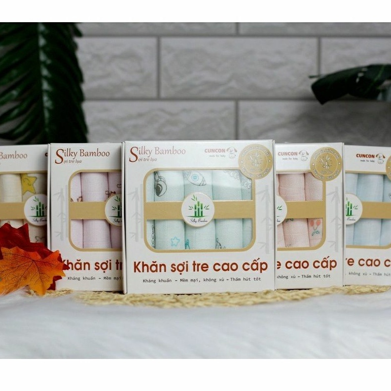 Hộp 5 khăn sữa sợi tre 4 lớp cao cấp cho bé - Hiệu Cún Con