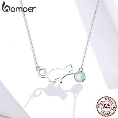 Dây chuyền Bamoer SCN395 bằng bạc 925 mặt hình chú mèo dễ thương