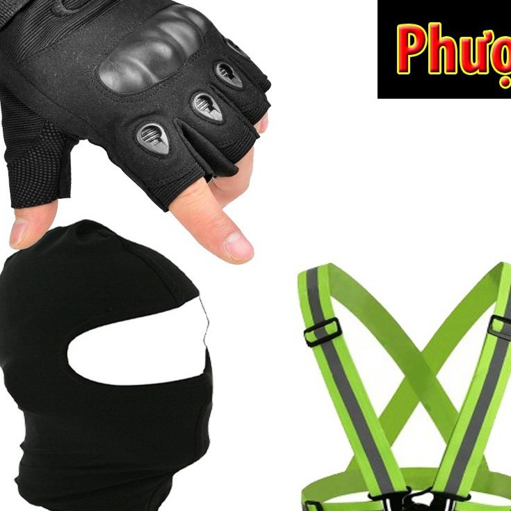 Siêu rẻ COMBO PHƯỢT (Găng Oakley ngắn ngón + phản quang thun + khăn trùm đầu ninja ) rẻ nhất việt nam