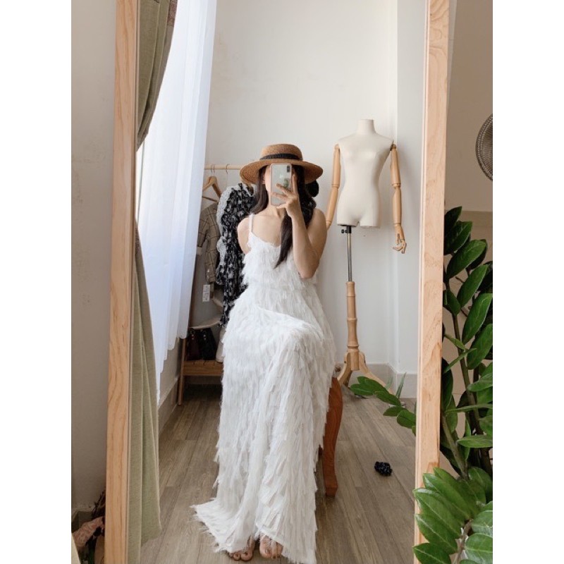[Kèm ẢNH THẬT ]ĐẦM MAXI TRẮNG LÔNG VŨ HỞ LƯNG | BigBuy360 - bigbuy360.vn