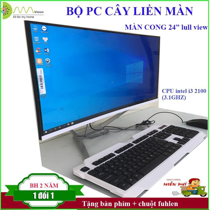 Màn hình cong 24 full view, CPU intel i3 2100 (3.1Ghz) , Ram DDR3 4G/1600, SSD 240G, Chipset H61 (wifi+ key mouse)