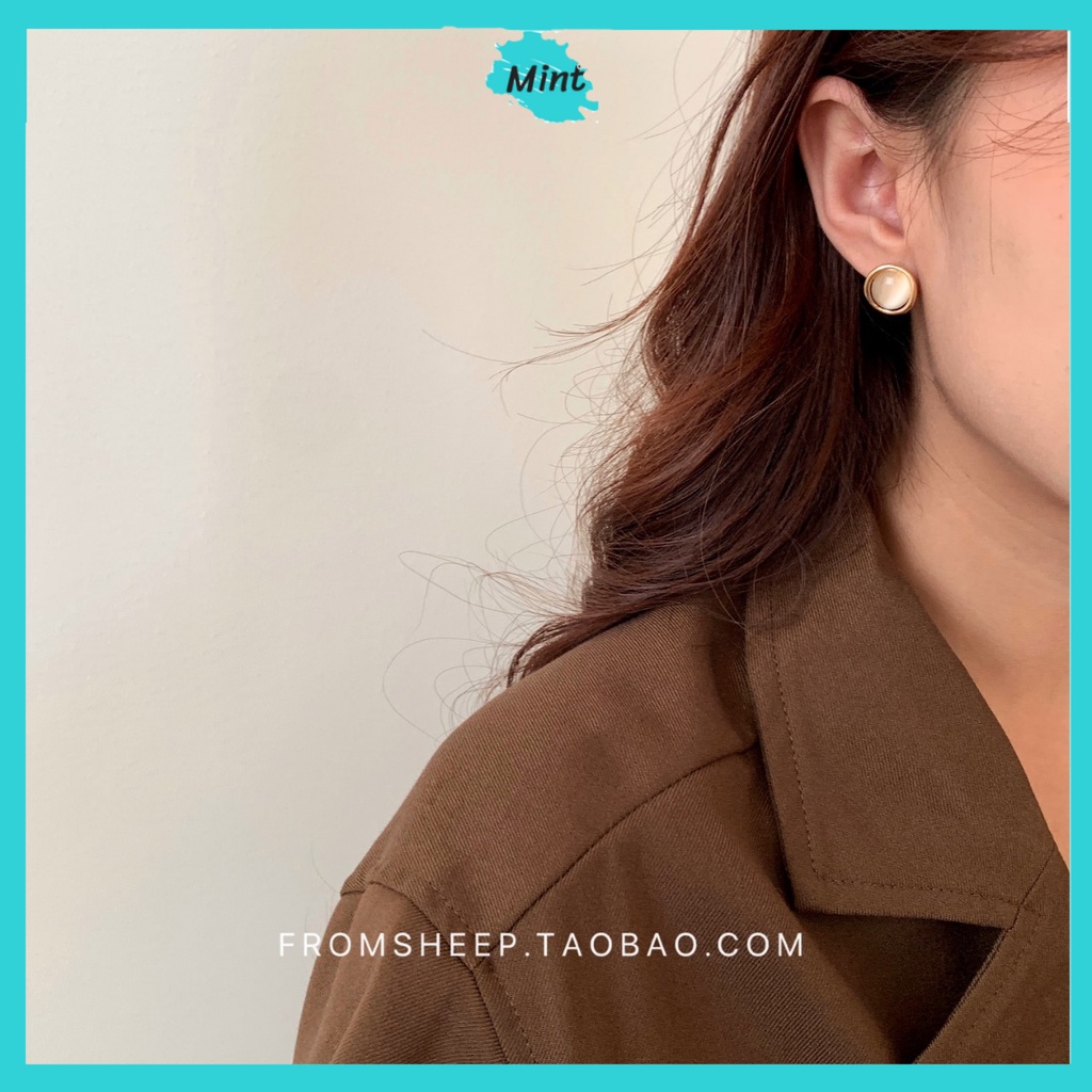 Bông Tai Đá Mắt Mèo Khoen Tròn ❤️KHÔNG GÂY DỊ ỨNG❤️ Khuyên Tai Nữ Chuôi bạc S925 Sang Chảnh Phong Cách Hàn Quốc