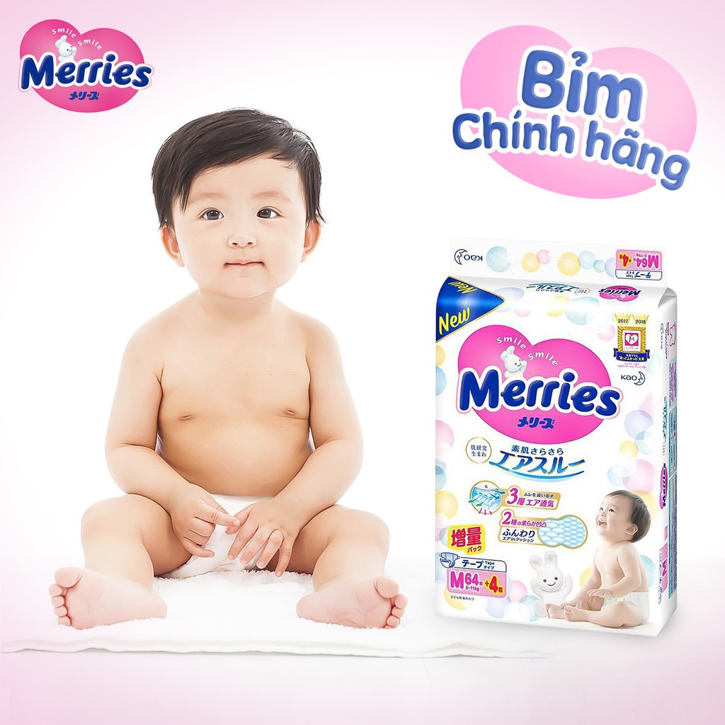 Tã Bỉm Merries Chính Hãng - Tã Dán/Quần Merries Nội Địa Nhật các loại NB96/S88/M68/L50/M64/XL44