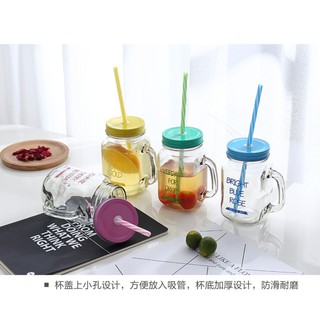 LY THỦY TINH TAY CẰM CÓ NẮP KÈM ỐNG HÚT TIỆN DỤNG NHIỀU MÀU 400ml- GIAO NGẪU NHIÊN