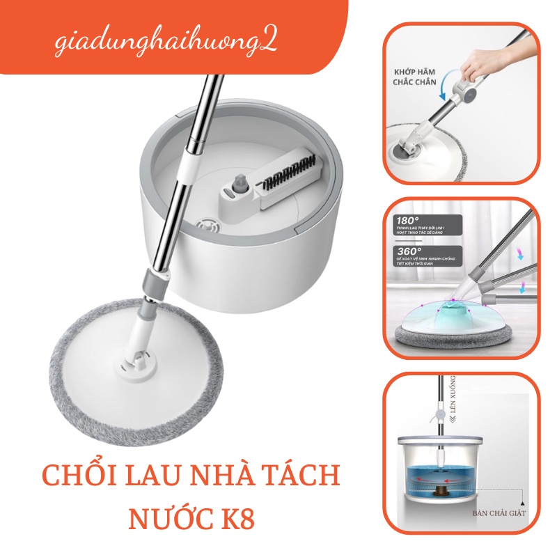 Chổi lau sàn tách nước bẩn K9 cây lau nhà xoay 360 độ tiết kiệm nước
