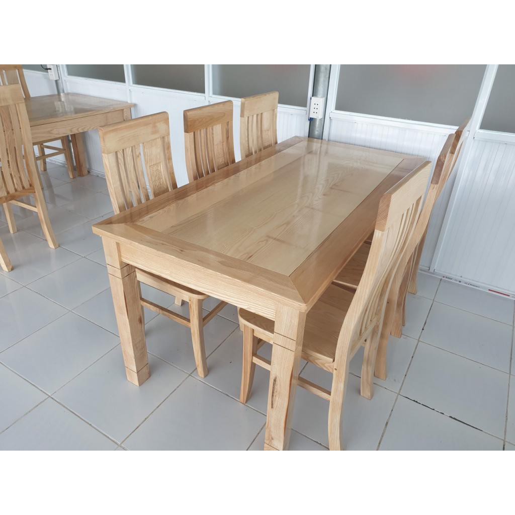 bộ bàn ăn gỗ sồi khung tranh 6 ghế , bộ bàn ăn gỗ