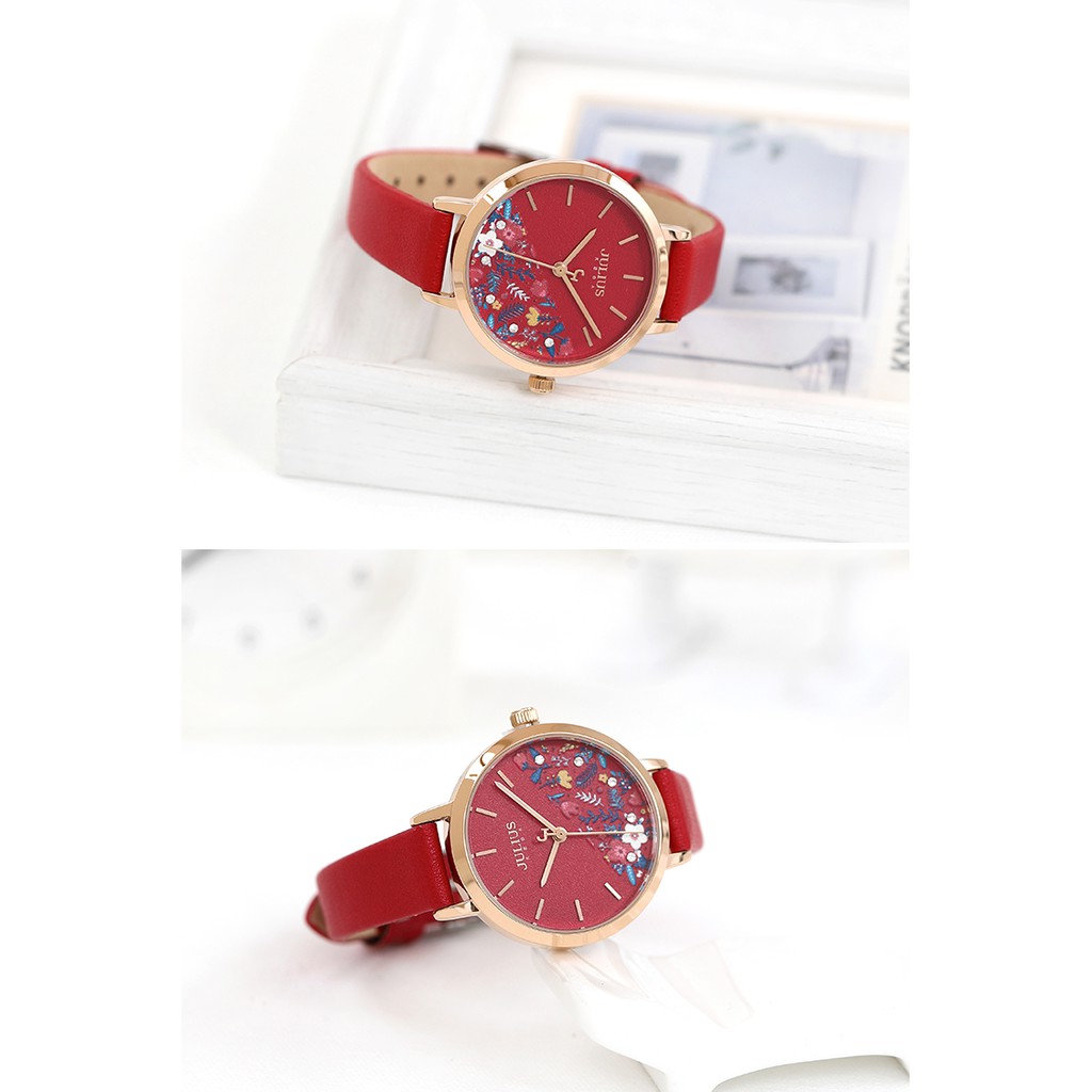 Đồng hồ nữ JA-1089C JULIUS Hàn Quốc dây da (đỏ)