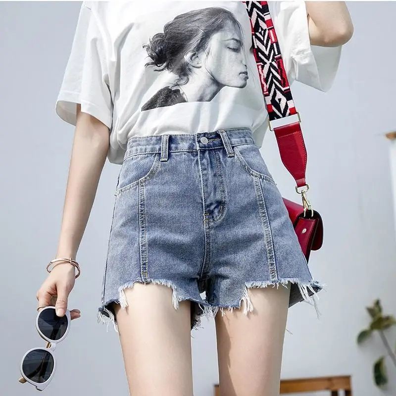 Quần Short Denim Ống Rộng Lưng Cao Thời Trang Hàn Quốc Dành Cho Nữ
