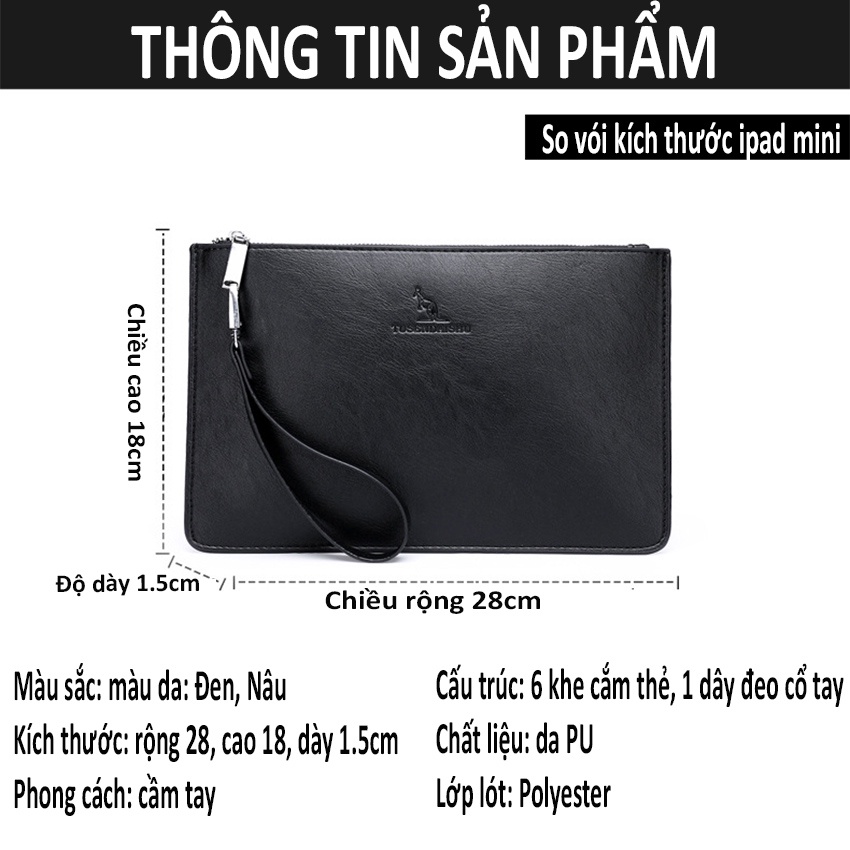 Ví nam cầm tay Clutch Cao Cấp Da chống chày xước nước Đựng Ipad Điện Thoại Tiền dùng đi làm đi chơi Ví nữ cầm tay Tuxa