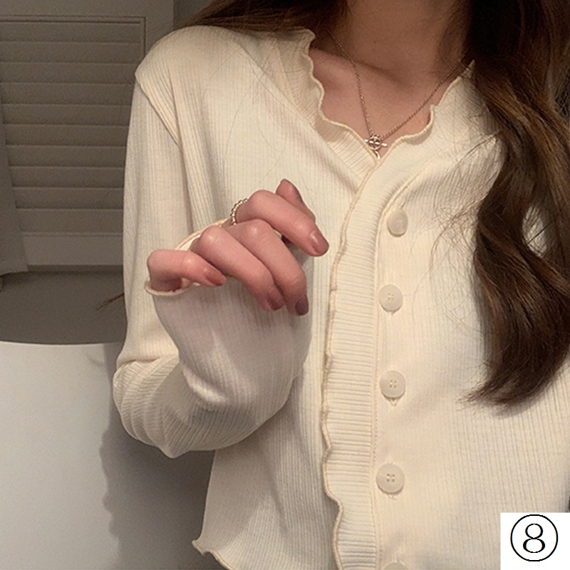 Áo Khoác Cardigan Dệt Kim Mỏng Chống Nắng Mùa Hè Viền Gợn Sóng Dễ Phối Đồ Cho Nữ