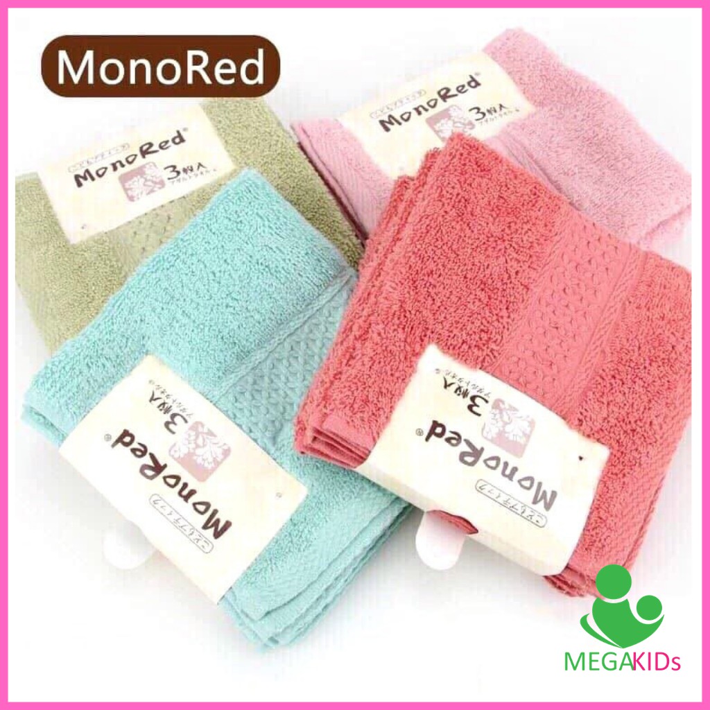 Set 3 khăn rửa mặt Monored xuất Nhật 100% 34×34cm