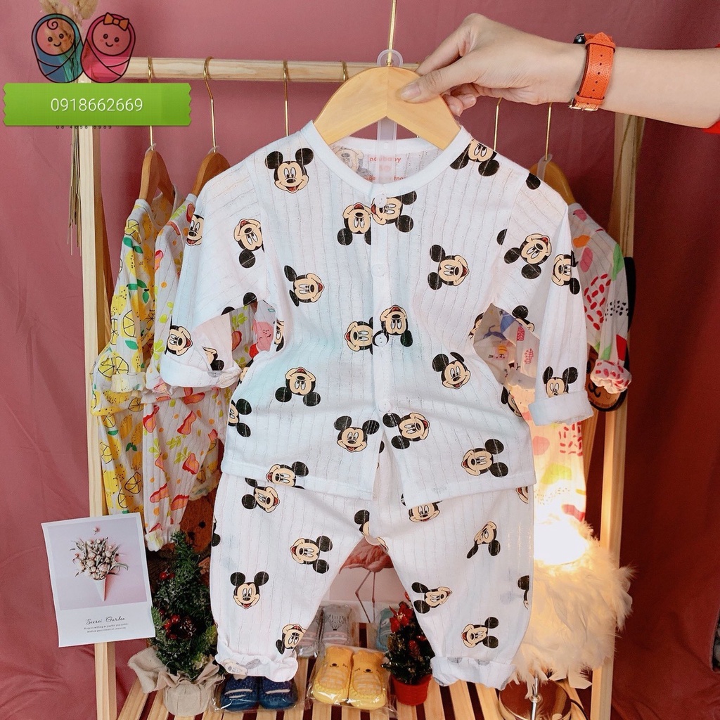 Bộ dài tay cotton giấy khuy giữa mẫu mới 2022 size 3-14kg