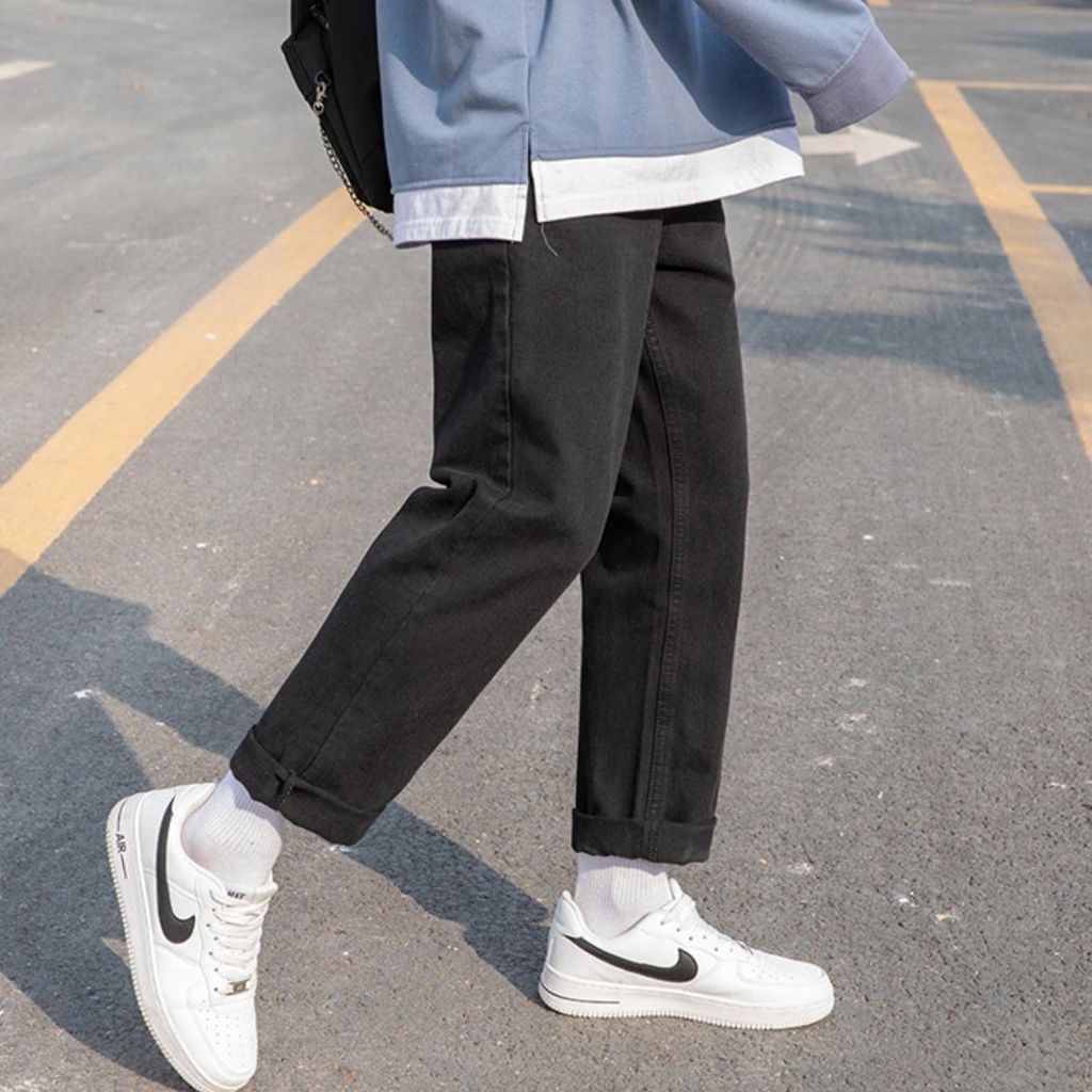 Quần Jean Nam Trơn Co Dãn Không Phai màu Hot Teen-Thoitrangtre2022-Quần bò nam quần baggy ống rộng dáng suông mới nhất