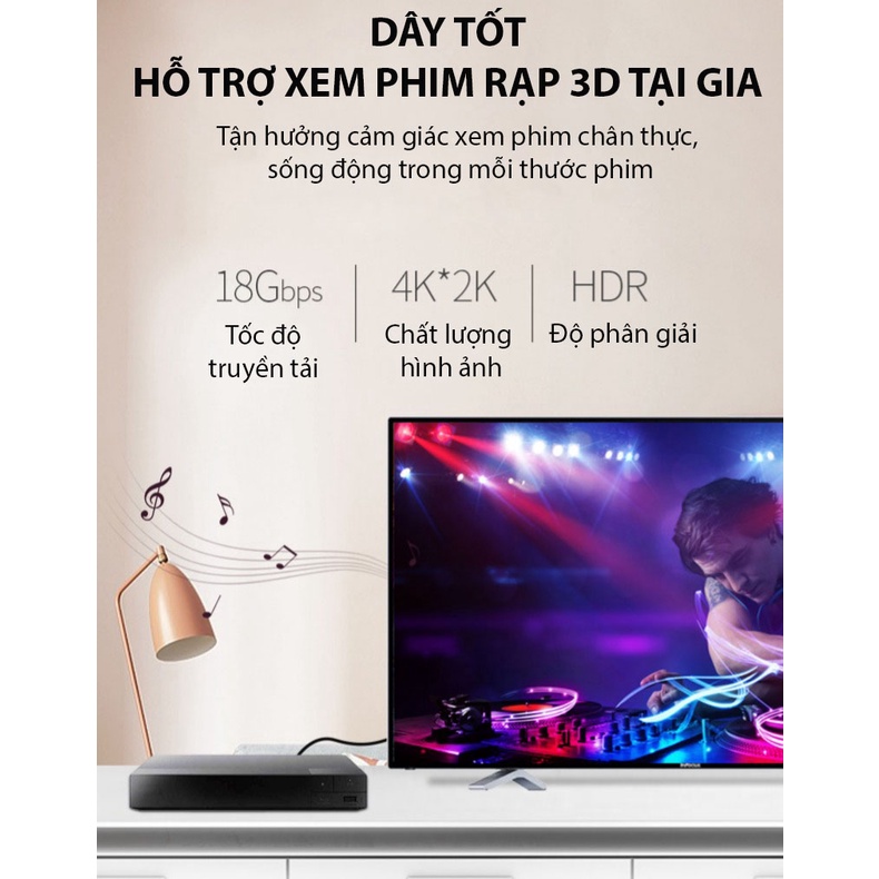 Cáp HDMI 2.0 JSJ dài 1.8m đến 15m dây HDMI chất lượng hình ảnh sắc nét lên tới 4K hỗ trợ 3D IMAX màn hình lớn