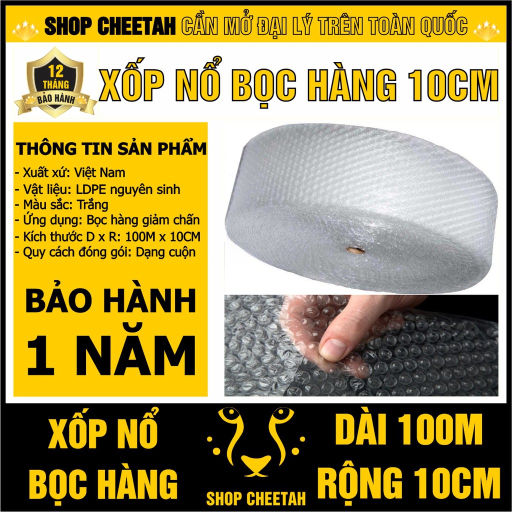 Xốp nổ bọc hàng – Dài 100M x Rộng 10CM – Màng xốp bóp nổ – Màng bong bóng khí – Màng giảm chấn – Xốp bóng khí – Xốp hơi