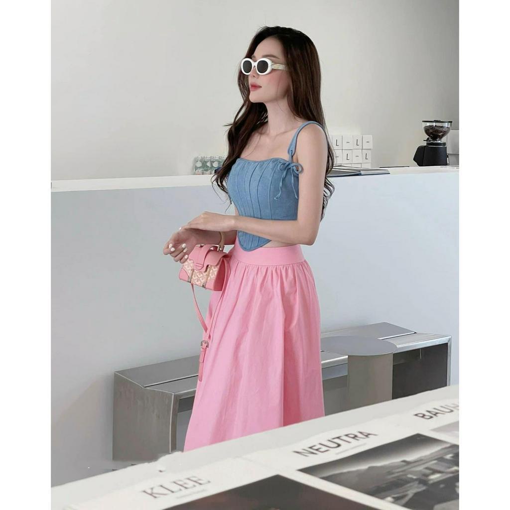 ZUKY CLOTHING - Áo yếm Jen crotop mix chân váy xòe dài phù hợp đi chơi đi biển