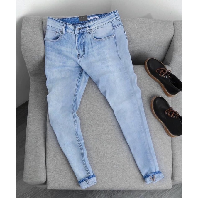 MÀU HOT Quần Jean Skinny Nam Xanh Trơn Co Dãn Nhẹ Dáng Ôm From Chuẩn , Chất Bò Cao Cấp Hàn Quốc mẫu 896 nhạt