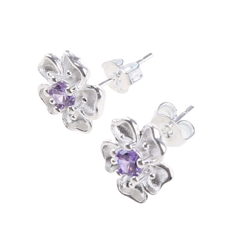 Khuyên Tai Hình Hoa Anh Đào Đính Đá Zircon Màu Hồng / Tím