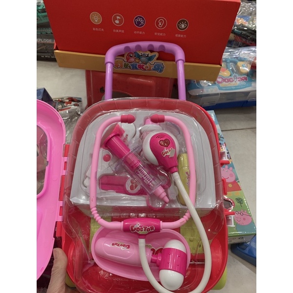 Bộ đồ chơi Bác Sĩ vali kéo màu xanh và hồng có pin cho bé