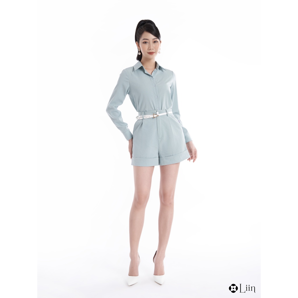 Set đồ bộ linbi chất vải đũi xanh mint kết hợp áo sơ mi và quần short thanh lịch liin clothing SC0361